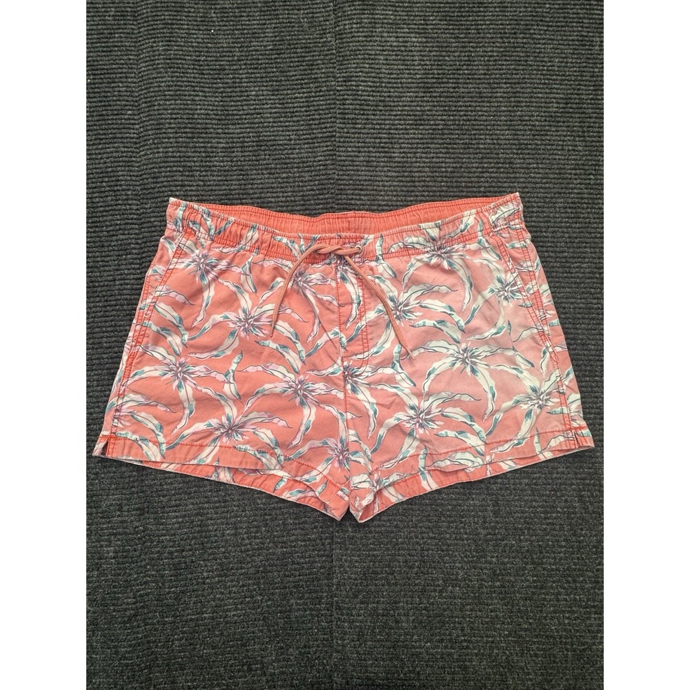 H&M Tropical Palm Leaf Large Swim Shorts Coral Aqua Floral Drawstring Beach